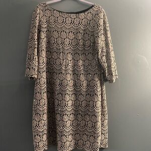 Jessica Howard Cream and Brown Sheath Dress with Lace